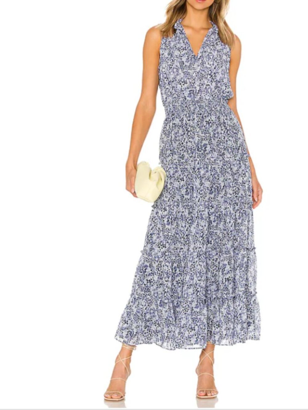 1.STATE Floral Tiered Maxi Dress XS Blue Chiffon